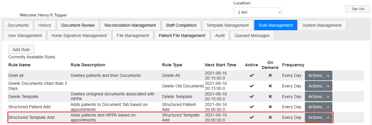 Screenshot Following Addition of Structured Template Add Rule